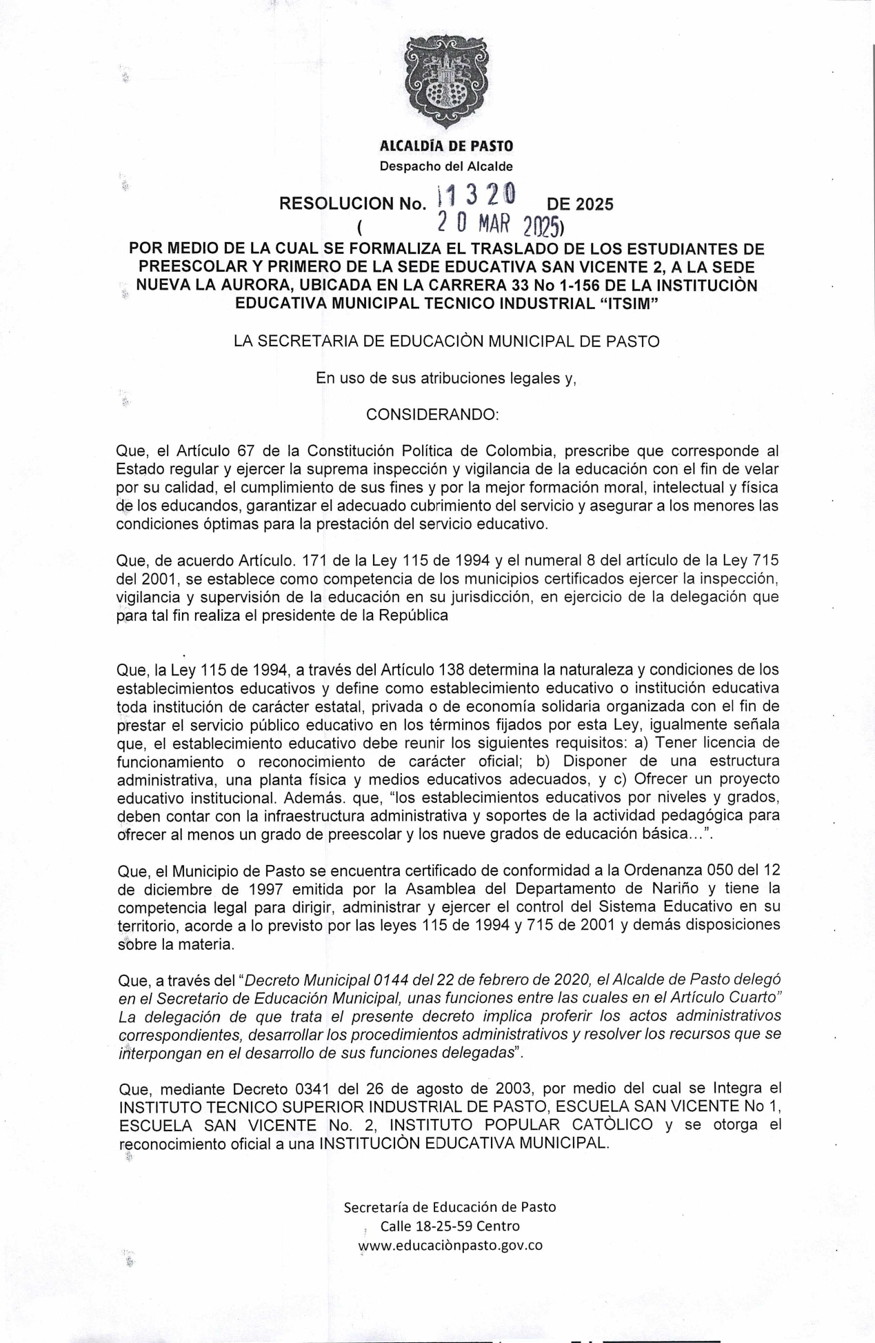 RESOLUCION 1320 DEL 20 DE MARZO DE 2025